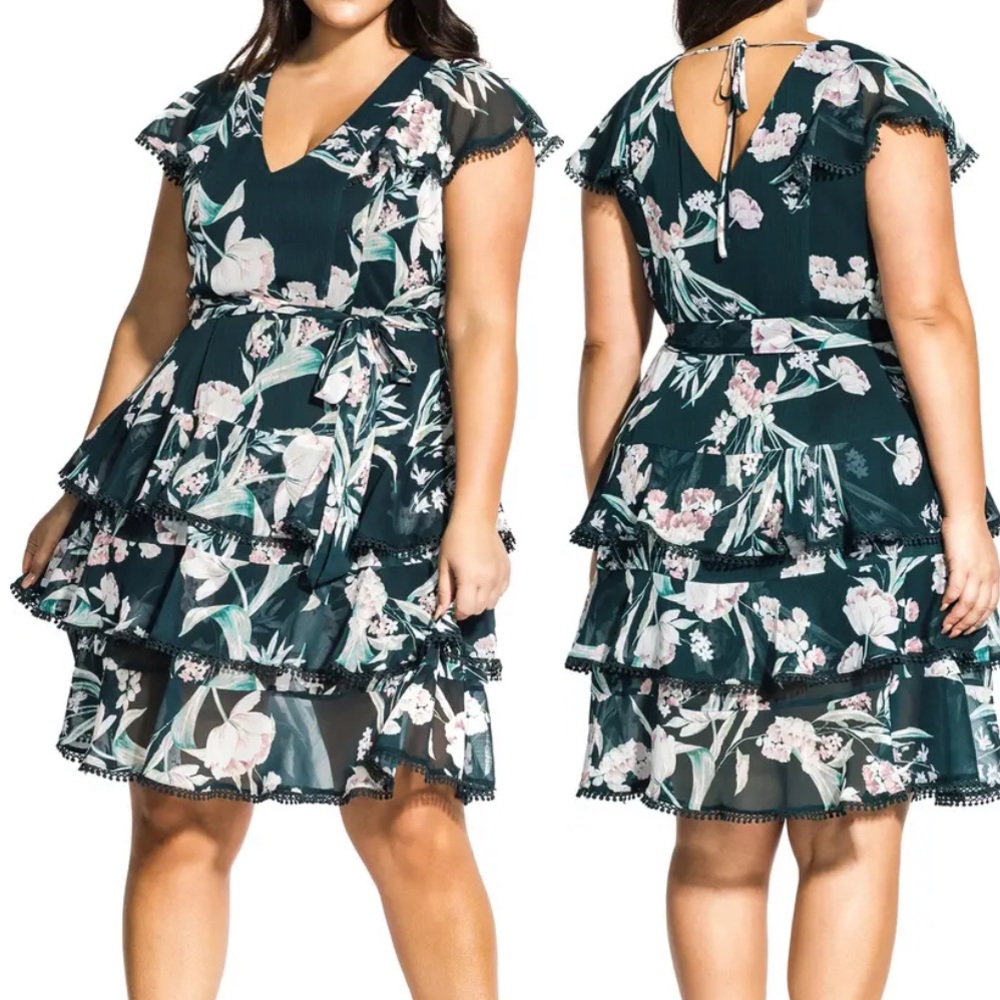 City Chic Fresh Fields Dress Jade